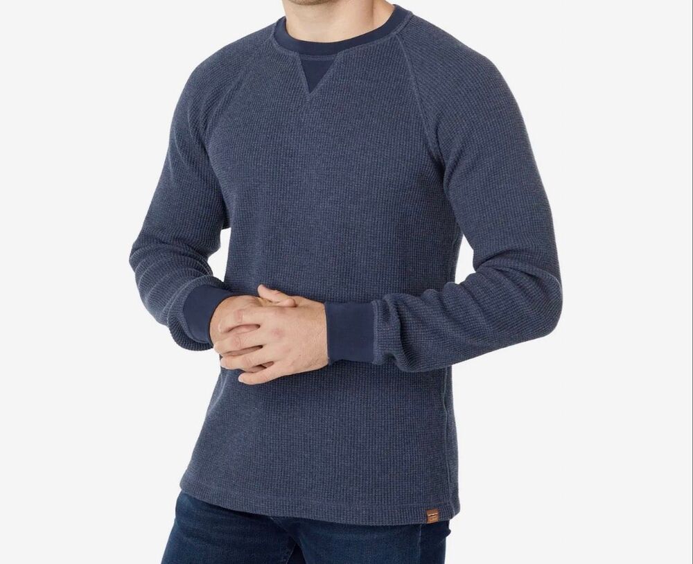 L.L. Bean Men's Signature Waffle Crew Neck Thermal Sweater Indigo Heather M NEW